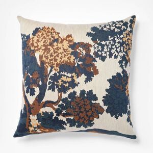 Cream-Navy-Olive Jacquard Tree Pillow 24x24 - Thre Cream-Navy-Olive